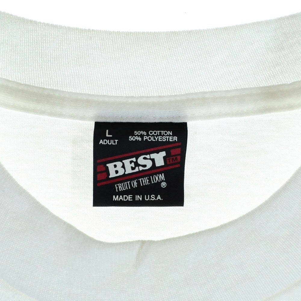VINTAGE(ヴィンテージ) 90s NEWPORT PLEASURE オレンジ USA製 裾袖シングル クルーネックTシャツ ホワイト