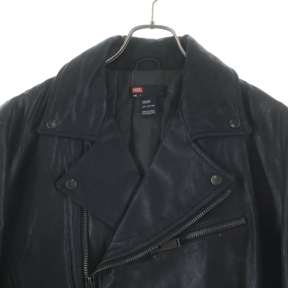 DIESEL(ディーゼル) アームストライプ レザー ダブルライダース ジャケット ブラック