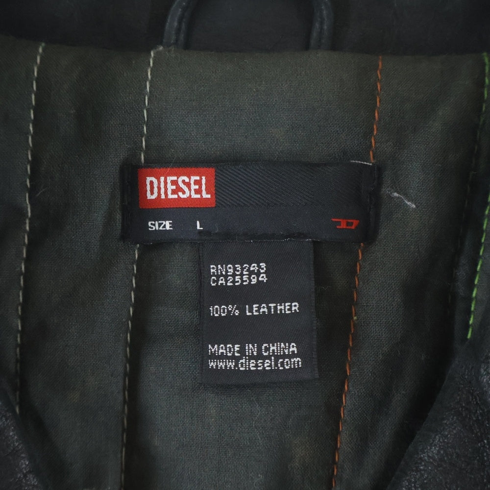 DIESEL(ディーゼル) アームストライプ レザー ダブルライダース ジャケット ブラック