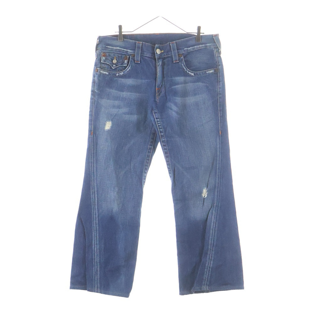 TRUE RELIGION(トゥルーレリジョン) ダメージ入り フレア デニムパンツ インディゴ