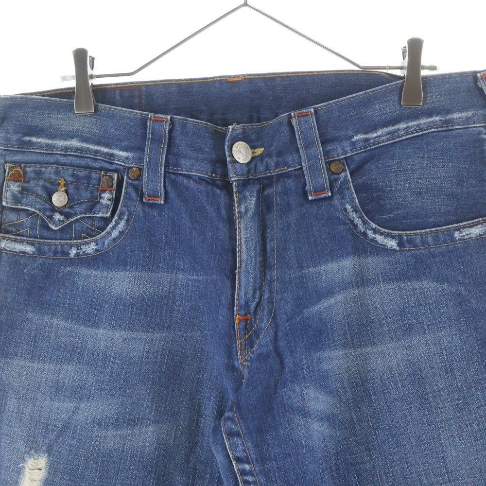 TRUE RELIGION(トゥルーレリジョン) ダメージ入り フレア デニムパンツ インディゴ