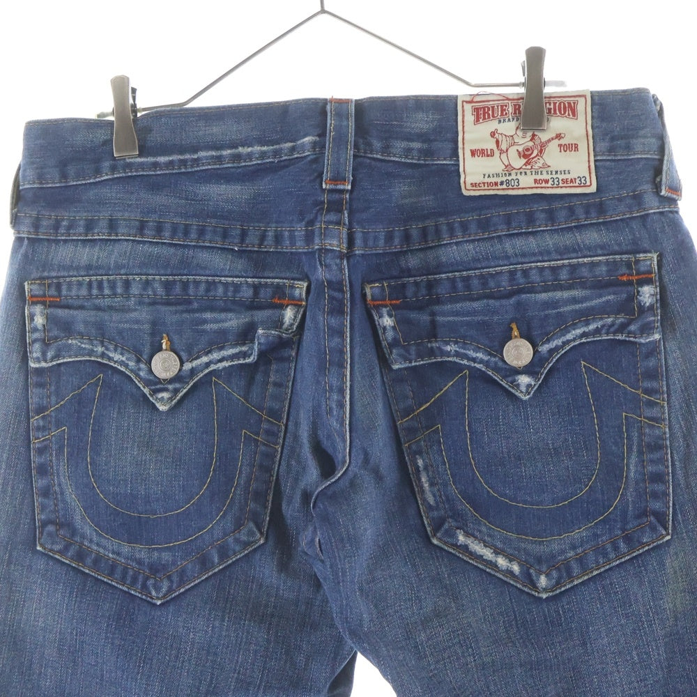 TRUE RELIGION(トゥルーレリジョン) ダメージ入り フレア デニムパンツ インディゴ