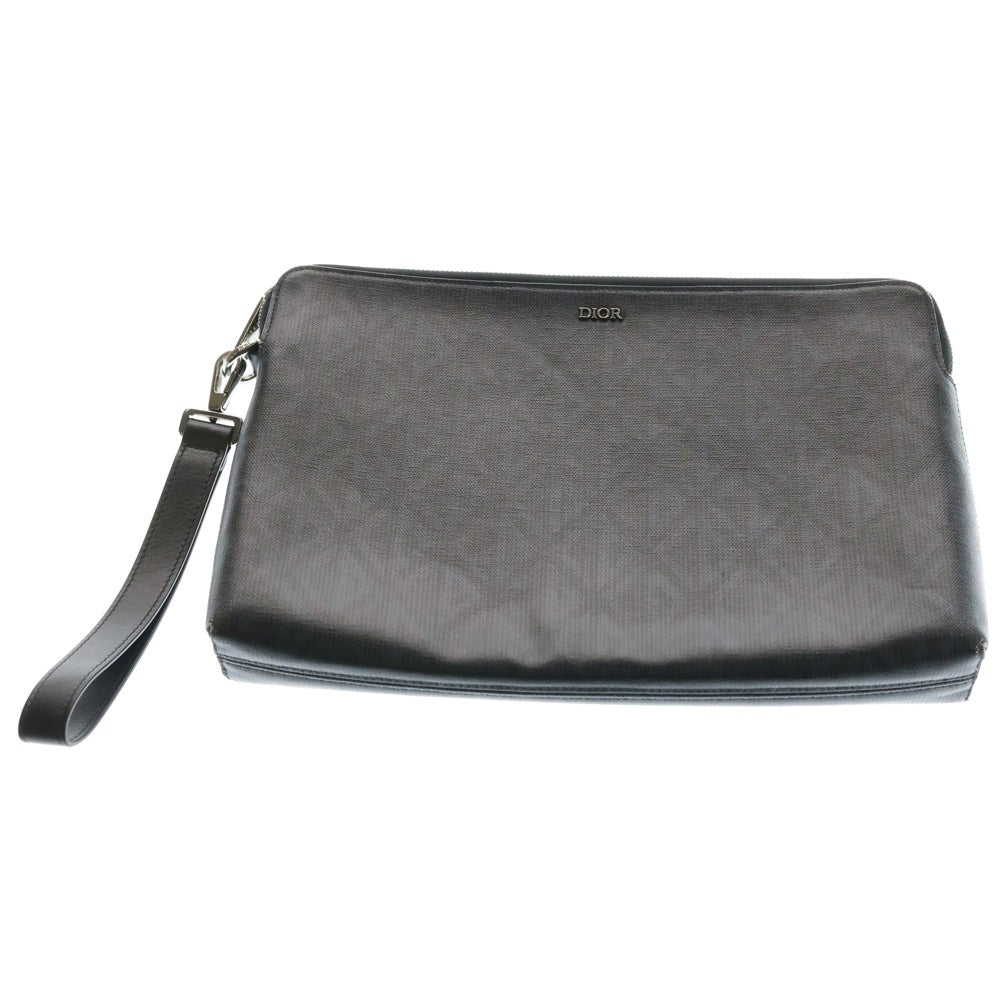 DIOR(ディオール) CDダイアモンド クラッチバッグ セカンドバッグ ポーチ ケース グレー レザー シルバー金具 ブラック