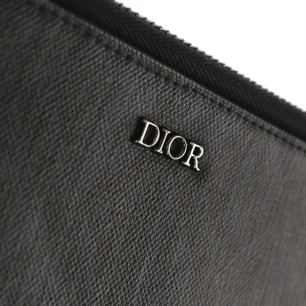 DIOR(ディオール) CDダイアモンド クラッチバッグ セカンドバッグ ポーチ ケース グレー レザー シルバー金具 ブラック