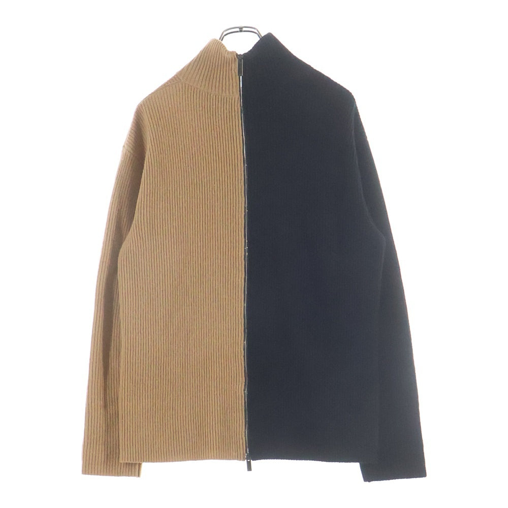 FENDI(フェンディ) 2トンカラー ジップアップ フロントアップリケロゴ ニットセーター ブラウン/ブラック