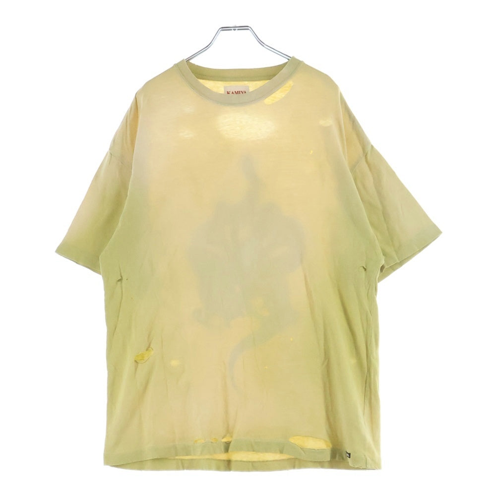 KAMIYA(カミヤ) KMY-SNAKE Distressed バックスネークプリント デストロイ クルーネック半袖Tシャツ イエロー G14TS080