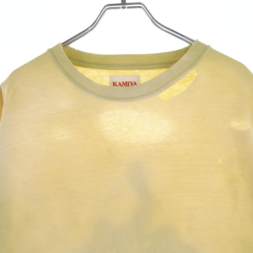 KAMIYA(カミヤ) KMY-SNAKE Distressed バックスネークプリント デストロイ クルーネック半袖Tシャツ イエロー G14TS080