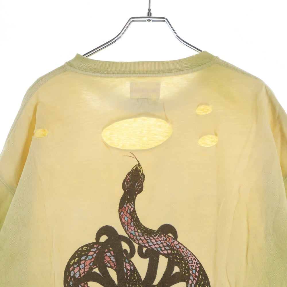 KAMIYA(カミヤ) KMY-SNAKE Distressed バックスネークプリント デストロイ クルーネック半袖Tシャツ イエロー G14TS080