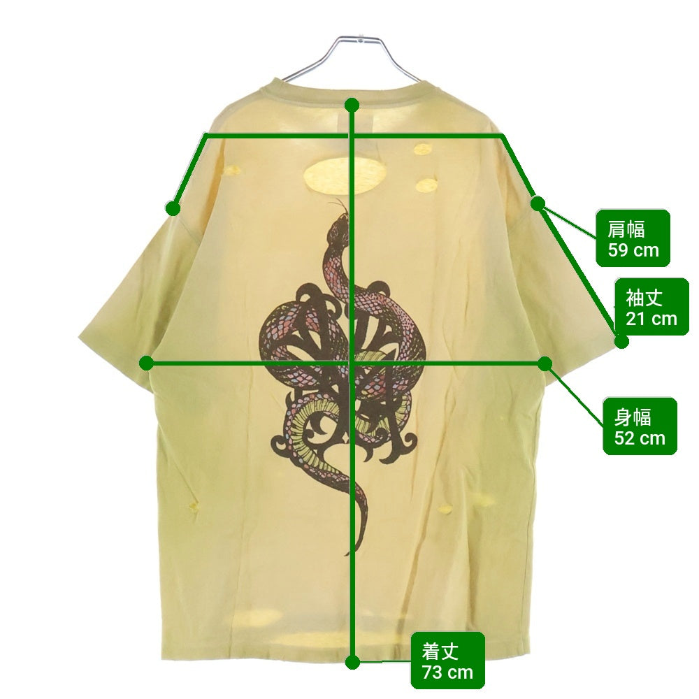 KAMIYA(カミヤ) KMY-SNAKE Distressed バックスネークプリント デストロイ クルーネック半袖Tシャツ イエロー G14TS080