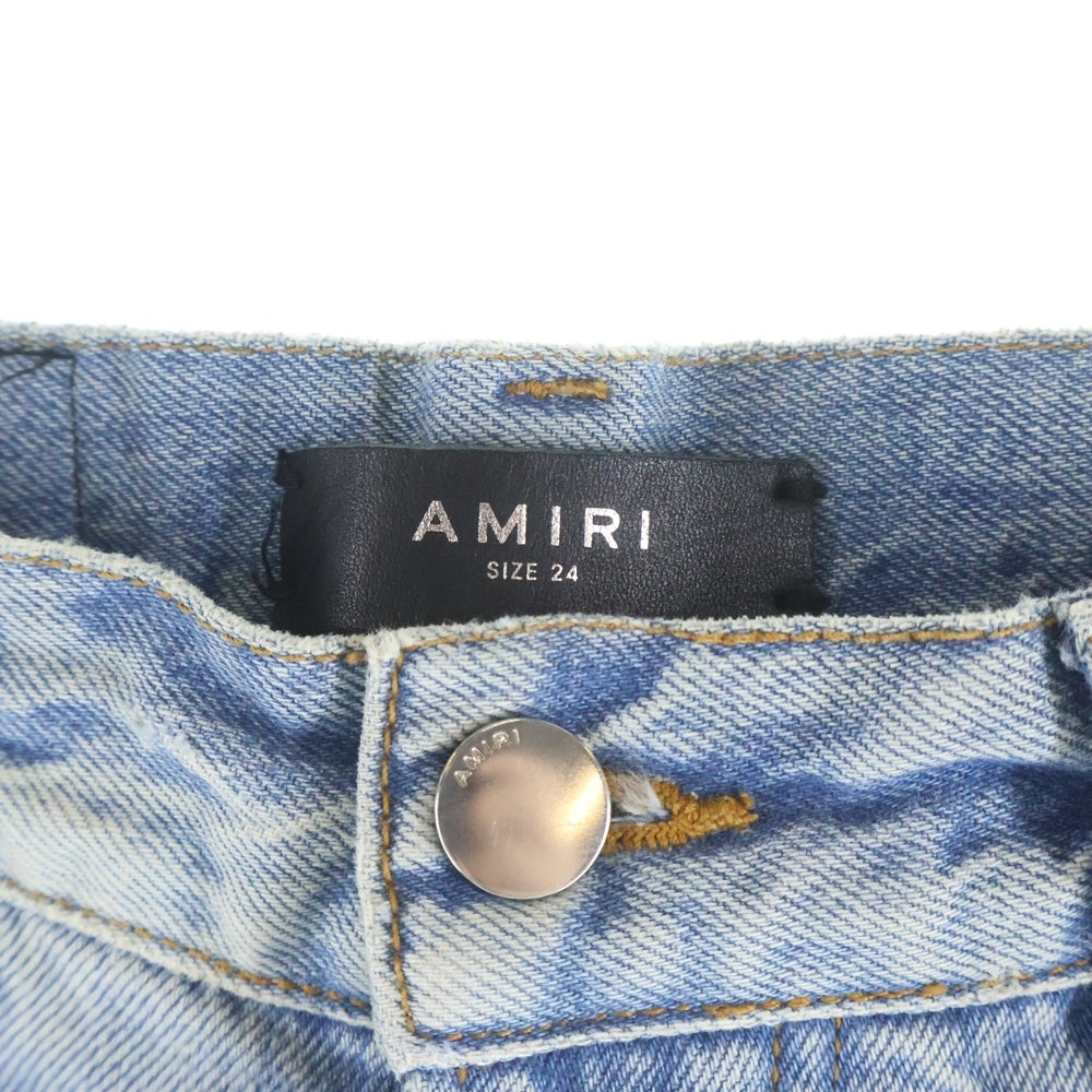 AMIRI(アミリ) ダメージ加工 ボタンフライ ストレートデニムパンツ インディゴ レディース