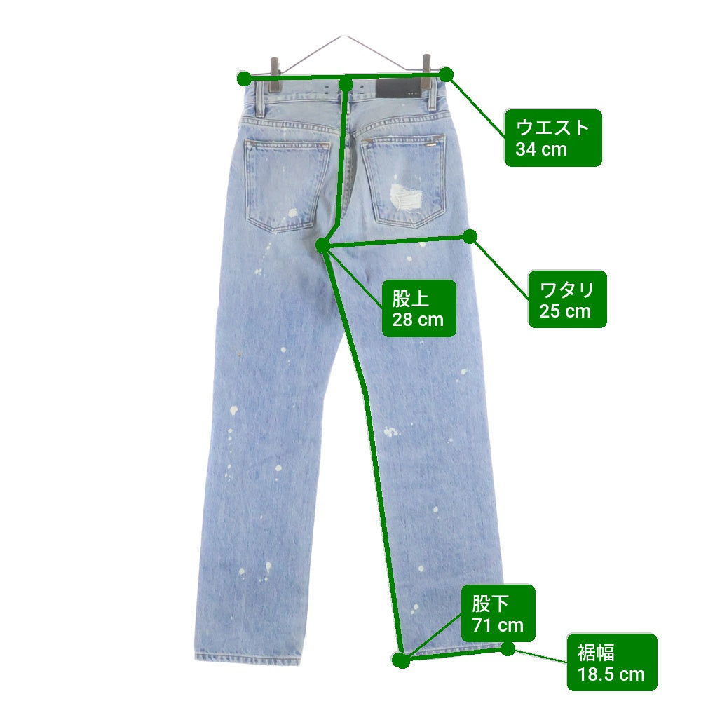 AMIRI(アミリ) ダメージ加工 ボタンフライ ストレートデニムパンツ インディゴ レディース