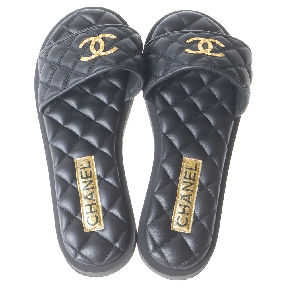 CHANEL(シャネル) メティエダールコレクション ラムスキン ココマーク ロゴ フラットサンダル ブラック レディース