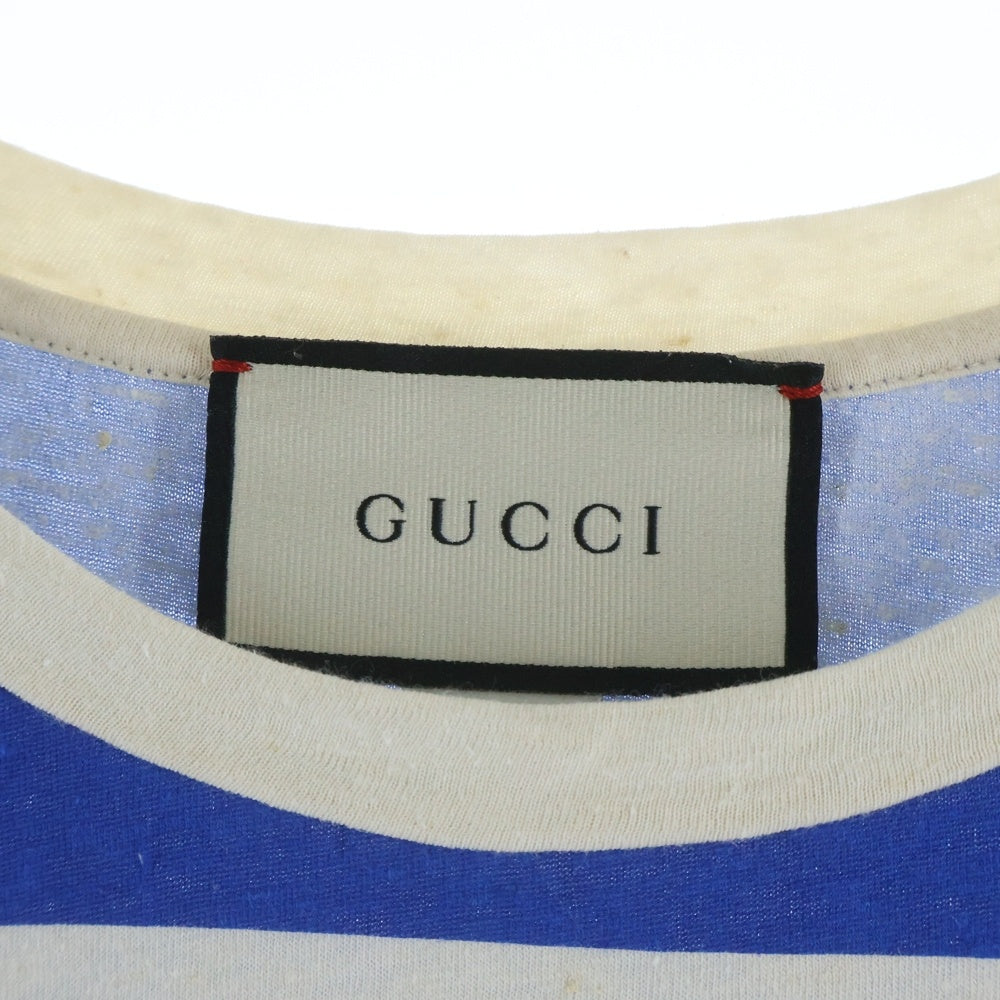 GUCCI(グッチ) 20SS ビンテージ加工 ボーダー Tシャツ クルーネックTシャツ ベージュ/ブルー