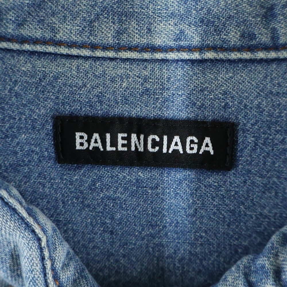 BALENCIAGA(バレンシアガ) 20SS ウォッシュ加工 ロゴ刺繍 デニムシャツ 600280 TYE24 インディゴ