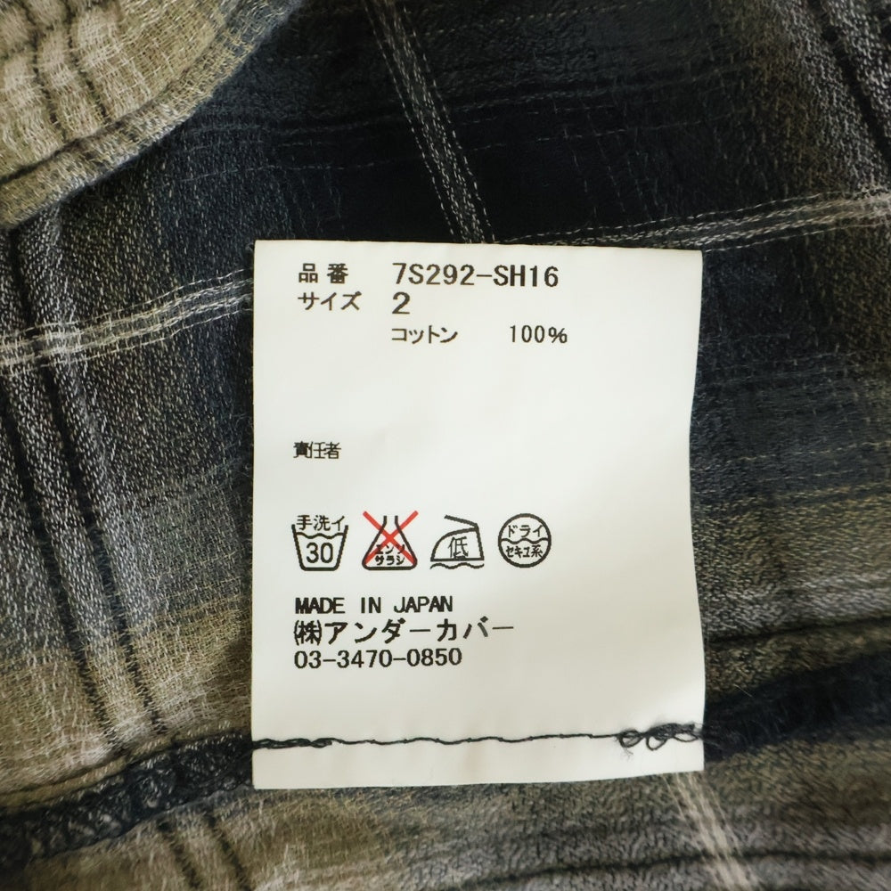 UNDERCOVERISM(アンダーカバイズム) 07SS オンブレチェック 猫目シェルボタン フラップポケット ショートスリーブシャツ 7S292-SH16 グレー