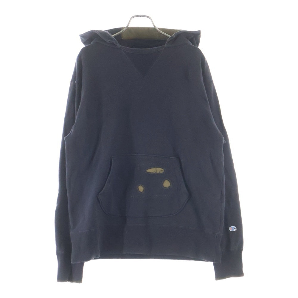 CHAMPION(チャンピオン) ROCHESTER ブロークンフーデッドスウェットシャツ ランタグ復刻 ダメージ加工 後付けパーカー プルオーバーパーカー C3-Q120 グレー
