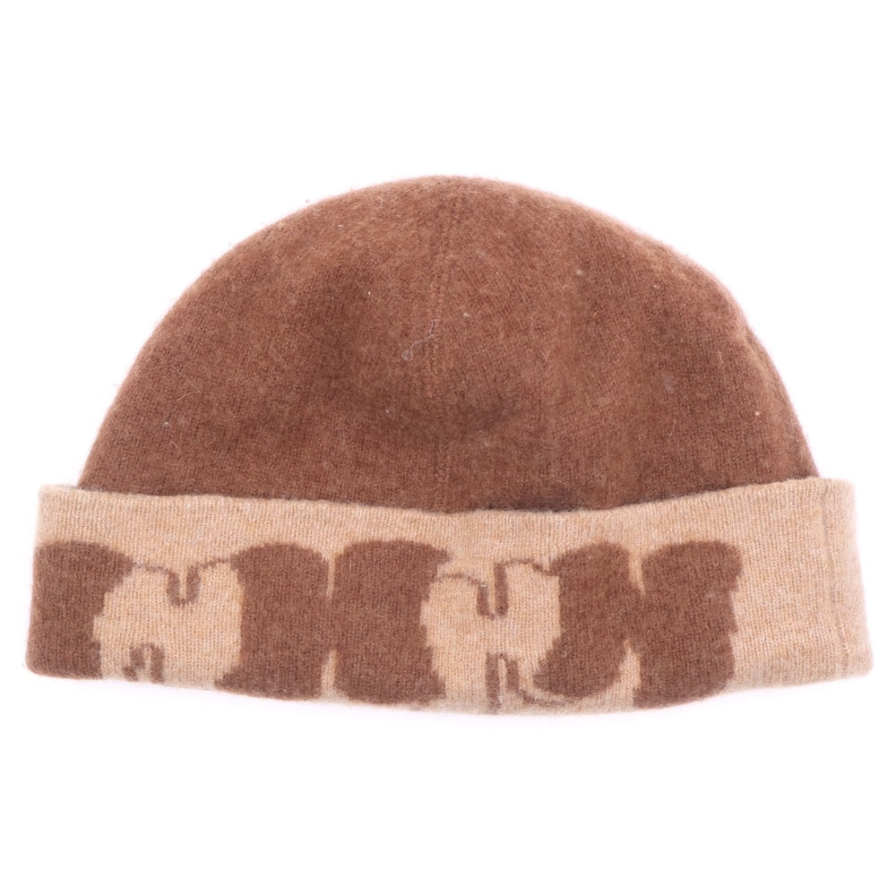 HERMES(エルメス) Hロゴ カシミヤ ニットキャップ ニット帽 ビーニー ブラウン レディース