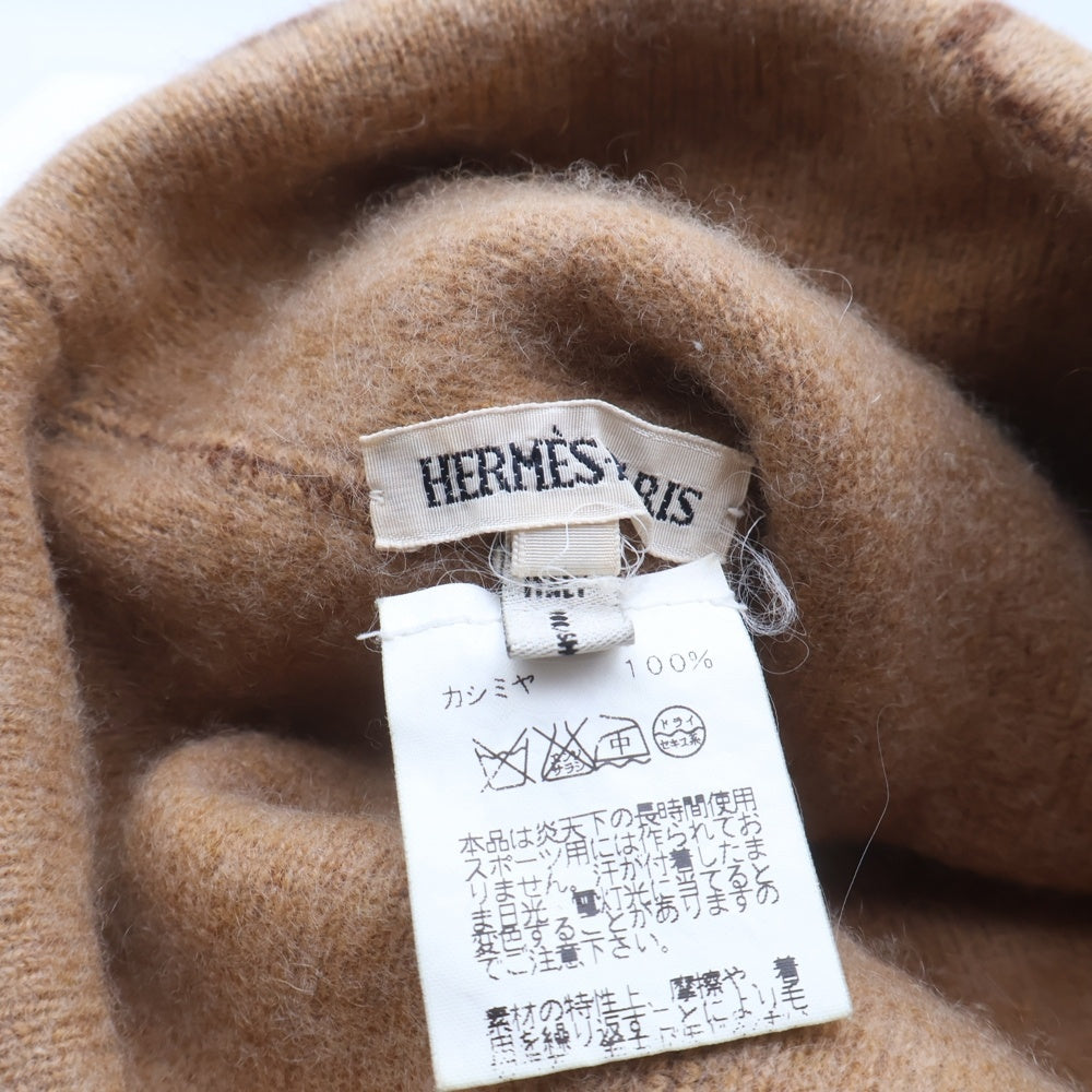HERMES(エルメス) Hロゴ カシミヤ ニットキャップ ニット帽 ビーニー ブラウン レディース