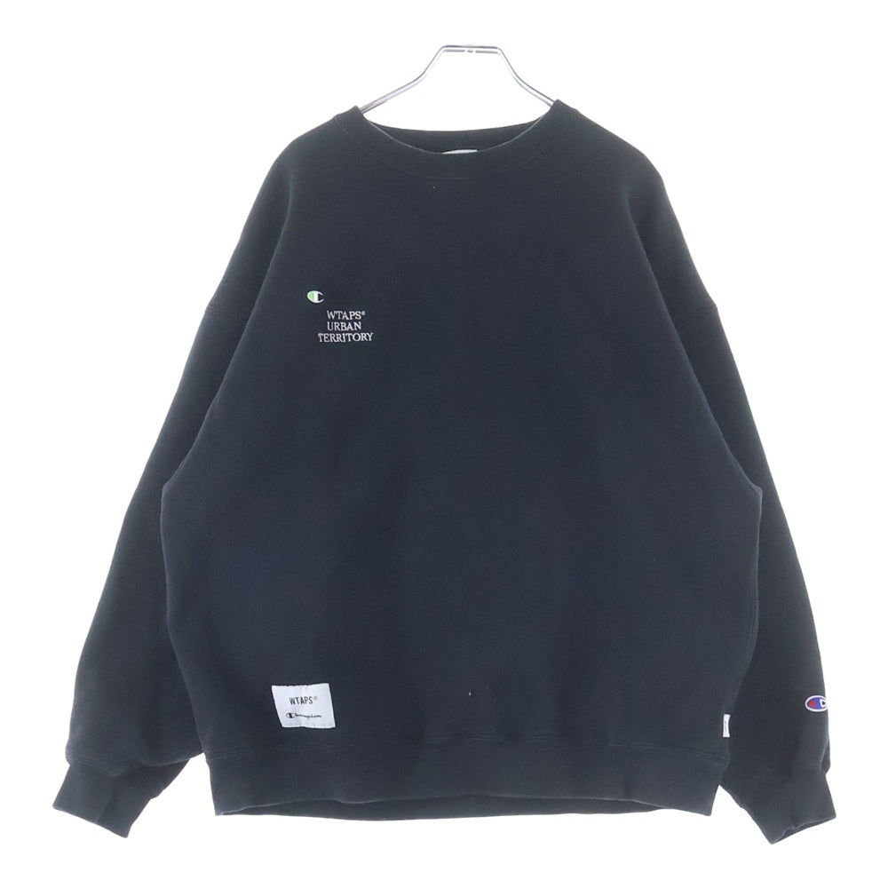 WTAPS(ダブルタップス) ×CHAMPION チャンピオン フロント刺繍 クルーネックスウェットトレーナー ブラック C8-X016
