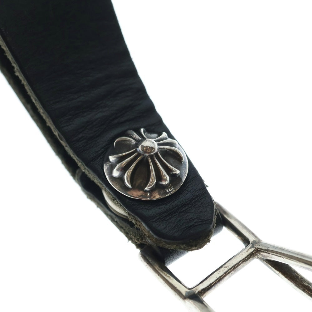 CHROME HEARTS(クロムハーツ) BELT LOOP クロスボールボタンレザーベルトループ シルバー/ブラック BCA397