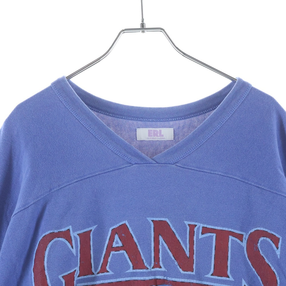 ERL(イーアールエル) Oversized Printed Cotton Jersey Vネック オーバーサイズ フロントプリント ロングスリーブTシャツ ブルー
