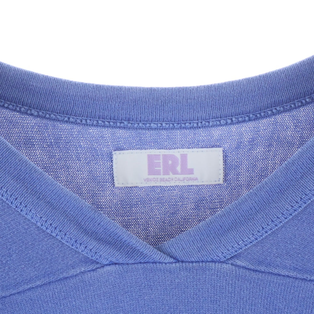 ERL(イーアールエル) Oversized Printed Cotton Jersey Vネック オーバーサイズ フロントプリント ロングスリーブTシャツ ブルー