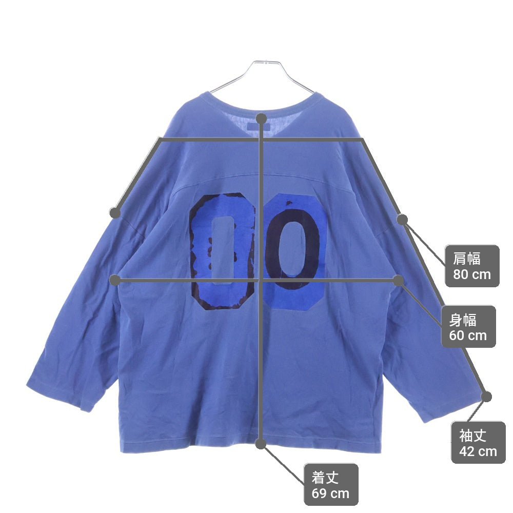 ERL(イーアールエル) Oversized Printed Cotton Jersey Vネック オーバーサイズ フロントプリント ロングスリーブTシャツ ブルー