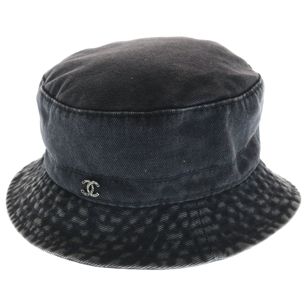 CHANEL(シャネル) ココマーク ウォッシュ加工 デニムバケットハット ブラック