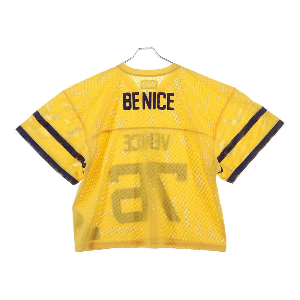 ERL(イーアールエル) Venice 76 Knit Football Top Vネック フットボール メッシュ半袖シャツ イエロー ERL10-T014