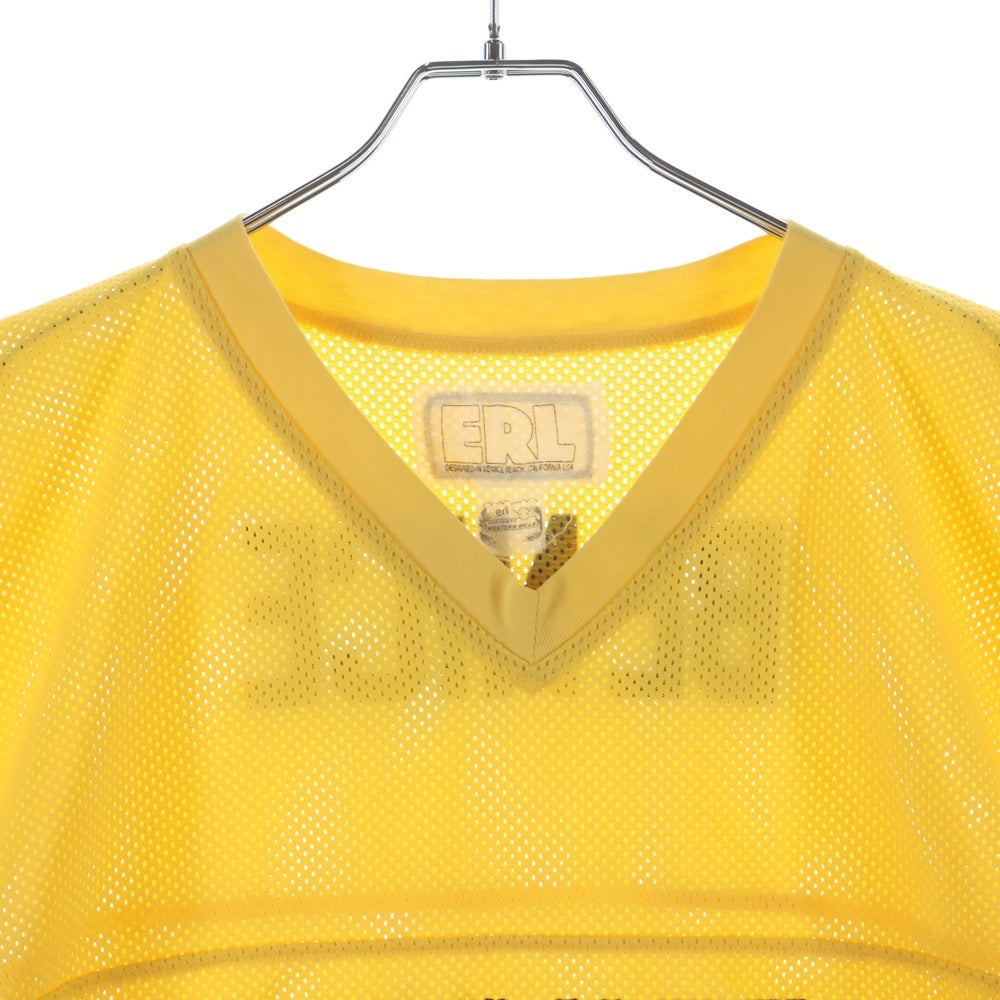 ERL(イーアールエル) Venice 76 Knit Football Top Vネック フットボール メッシュ半袖シャツ イエロー ERL10-T014
