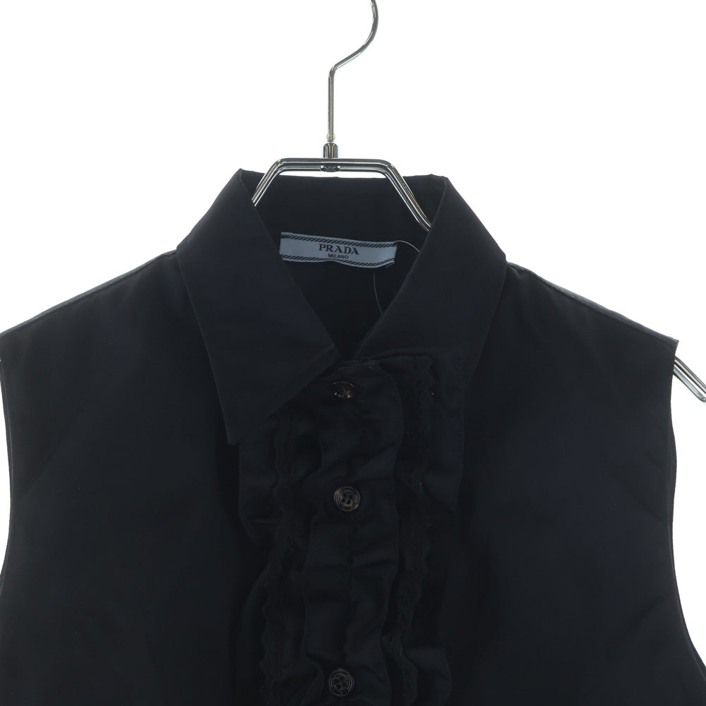 PRADA(プラダ) 22SS Re-Nylon ギャバジンノースリーブ クロップドトップナイロンシャツ 240714-1WQ8 ブラック レディース