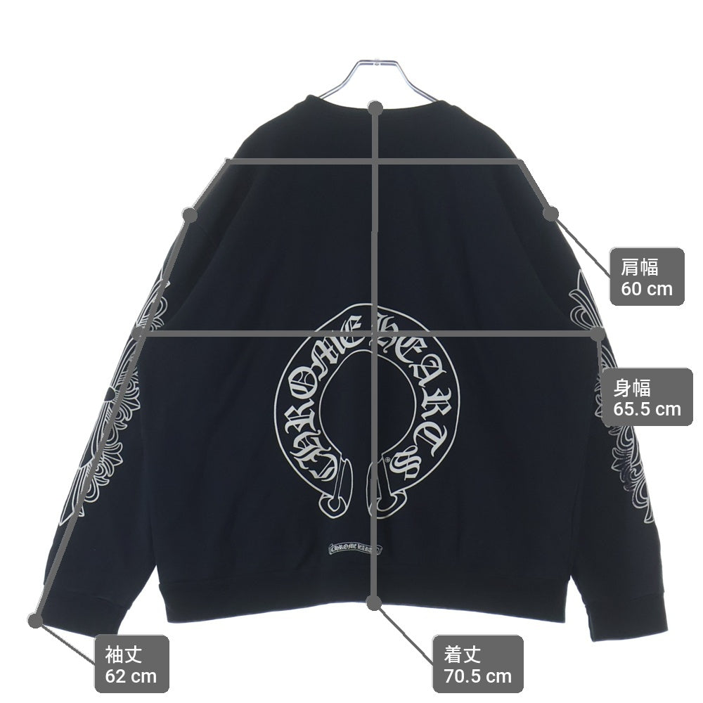 CHROME HEARTS(クロムハーツ) HORSESHOE CREW SWEATSHIRT ホースシュープリント 袖フローラル クルーネックスウェットトレーナー ブラック