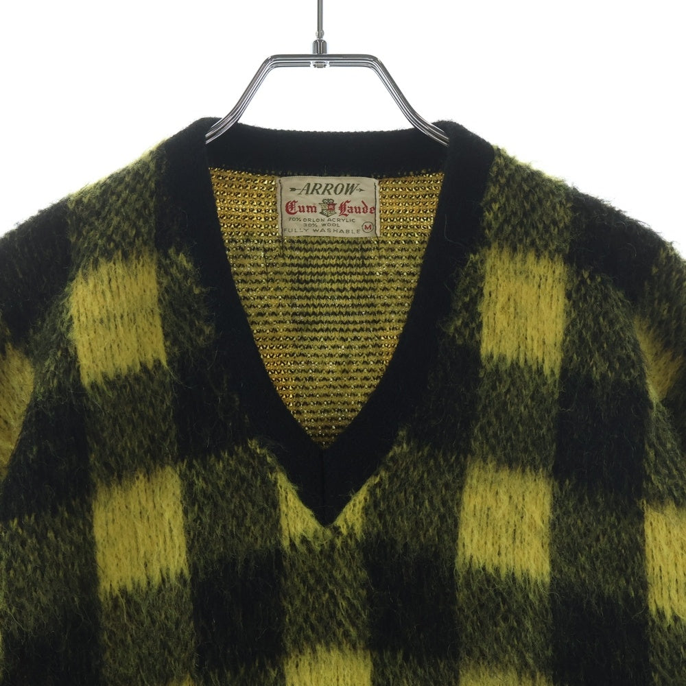 VINTAGE(ヴィンテージ) 60s-70s ARROW Cum Laude 毛足有 アクリル ウール セーター チェック イエロー