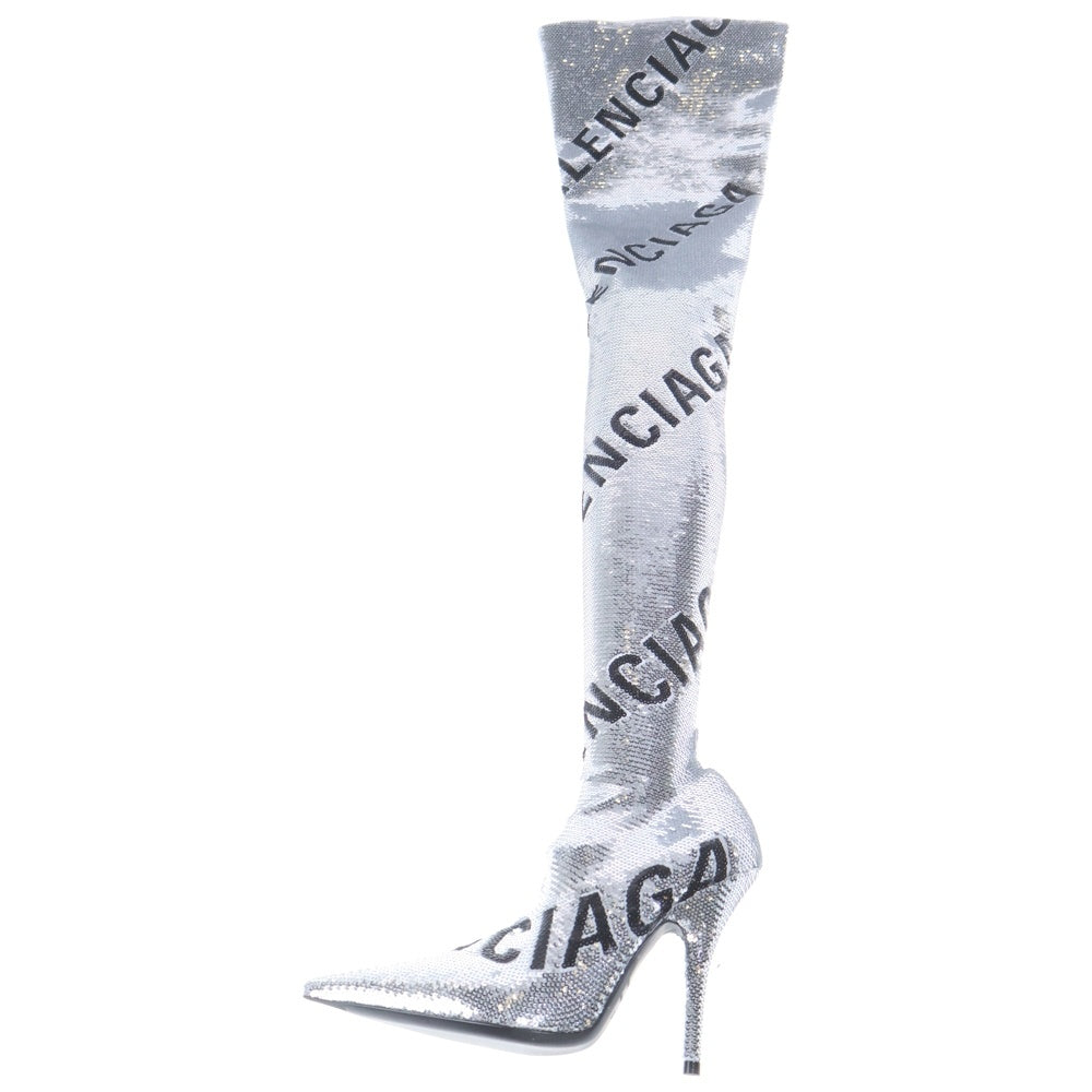BALENCIAGA(バレンシアガ) Knife Allover Logo 110mm Over-the-knee Boots in Silver ナイフ ニーハイブーツ 731973-W2D31-8010 シルバー レディース