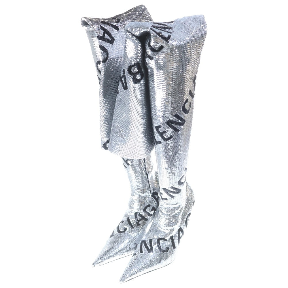 BALENCIAGA(バレンシアガ) Knife Allover Logo 110mm Over-the-knee Boots in Silver ナイフ ニーハイブーツ 731973-W2D31-8010 シルバー レディース