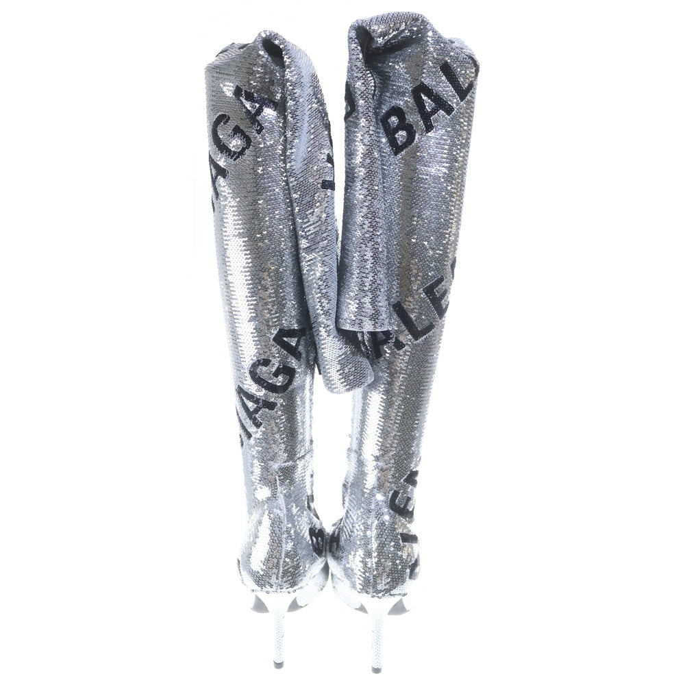 BALENCIAGA(バレンシアガ) Knife Allover Logo 110mm Over-the-knee Boots in Silver ナイフ ニーハイブーツ 731973-W2D31-8010 シルバー レディース