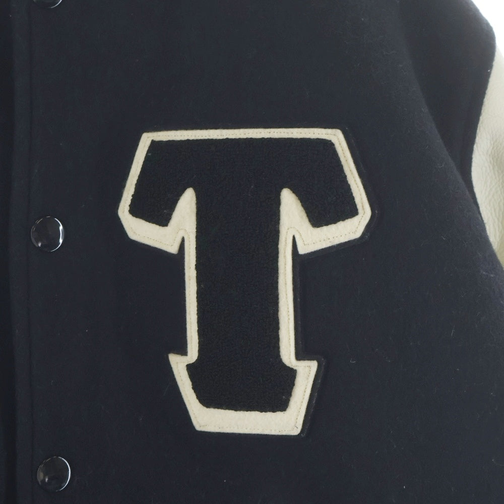 TENDERLOIN(テンダーロイン) 03AW フロント刺繍 レザーアーム スタジアムジャケット ブラック