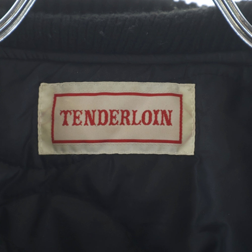 TENDERLOIN(テンダーロイン) 03AW フロント刺繍 レザーアーム スタジアムジャケット ブラック