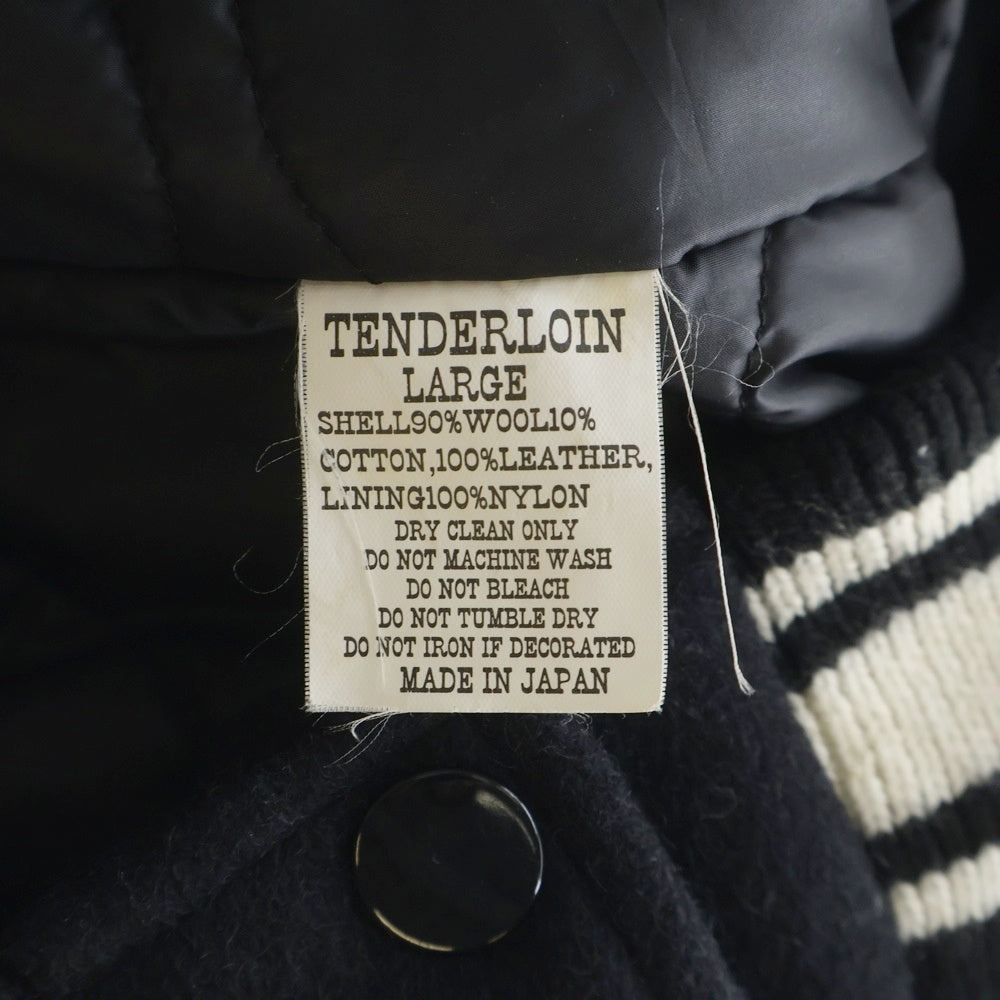 TENDERLOIN(テンダーロイン) 03AW フロント刺繍 レザーアーム スタジアムジャケット ブラック