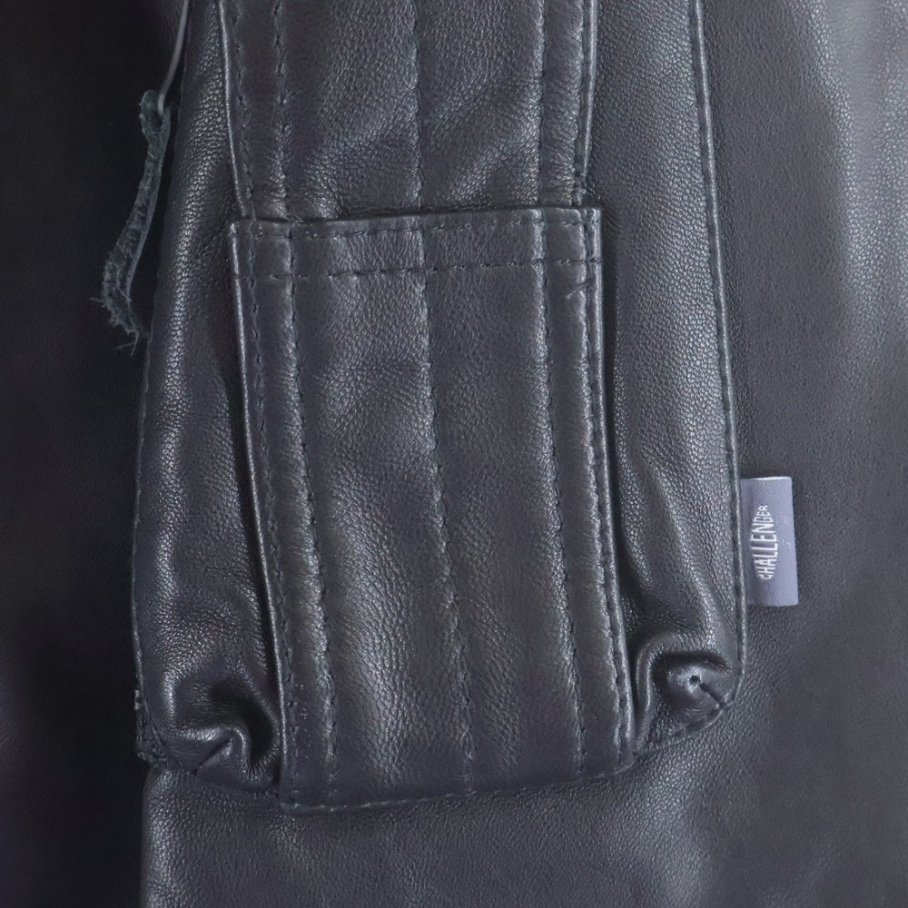 CHALLENGER(チャレンジャー) MA-1 バックプリント レザー ジップアップ ボンバージャケット ブラック CLG-SW 022-002