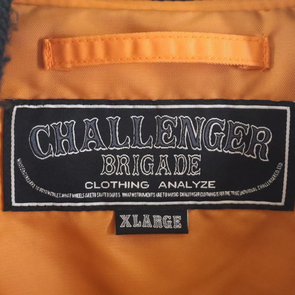 CHALLENGER(チャレンジャー) MA-1 バックプリント レザー ジップアップ ボンバージャケット ブラック CLG-SW 022-002