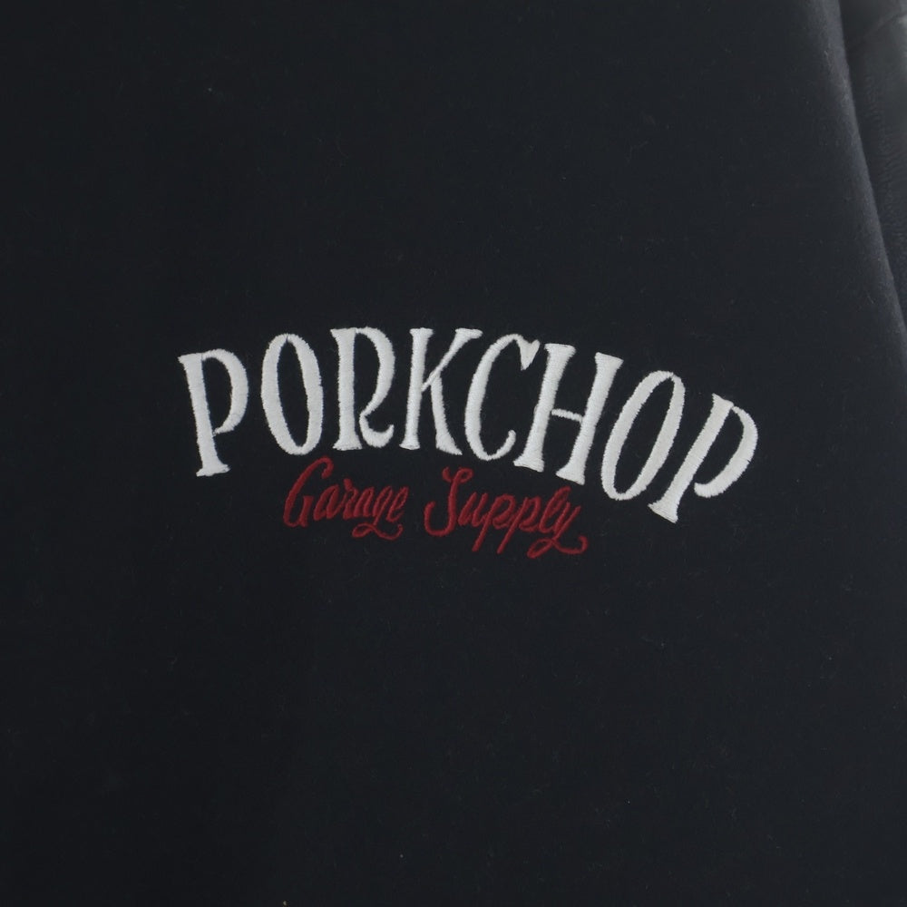 PORKCHOP(ポークチョップ) アームフェイクレザー バックロゴワッペン スタジアムジャケット ブラック