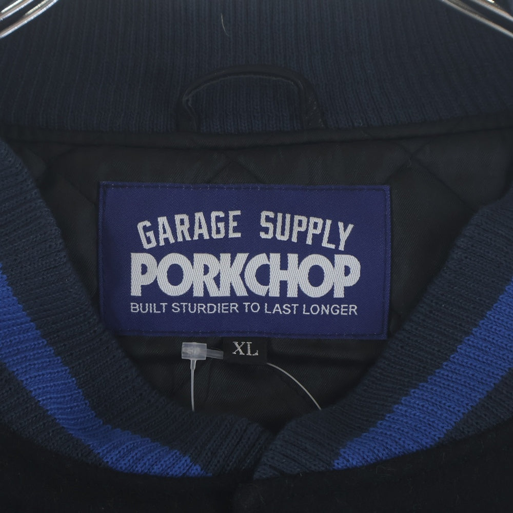 PORKCHOP(ポークチョップ) アームフェイクレザー バックロゴワッペン スタジアムジャケット ブラック