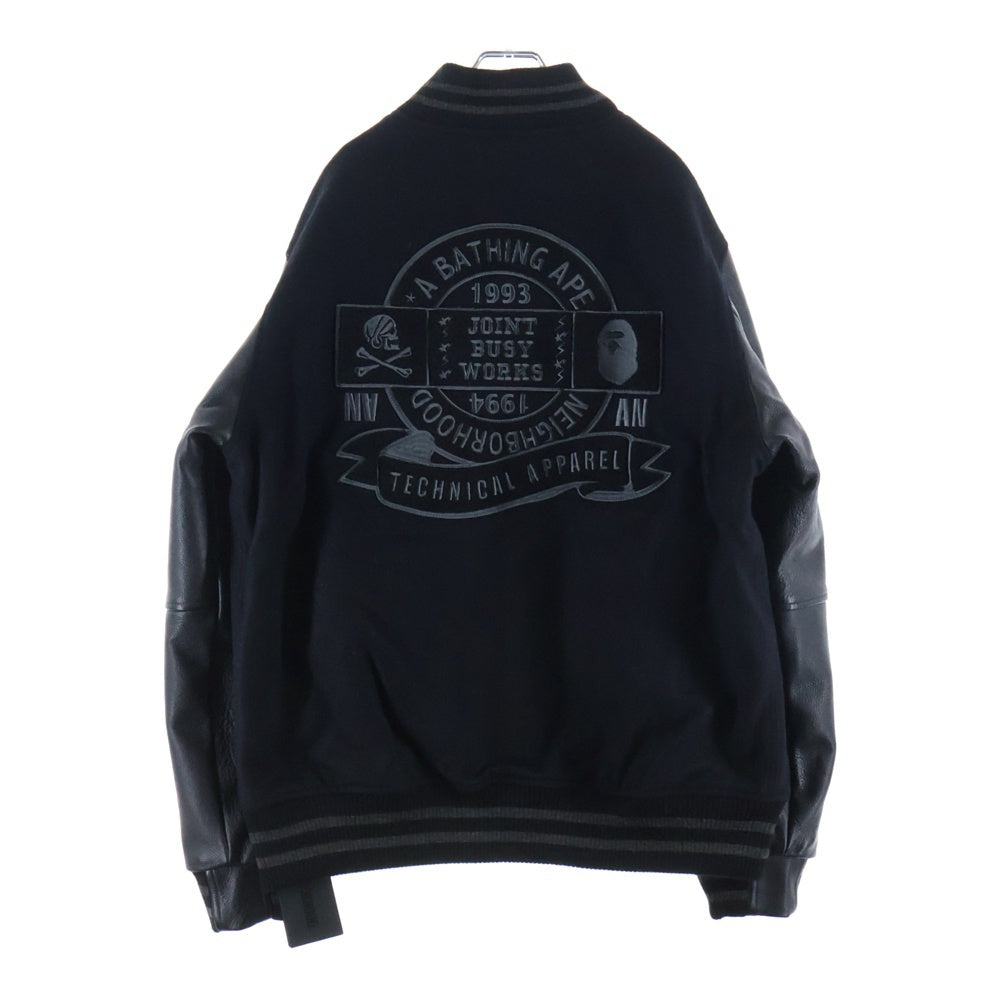 A BATHING APE(アベイシングエイプ) × NEIGHBORHOOD 50着限定 019シリアル入り レザーアームスタジアムジャケット 001HJJ211901C ブラック