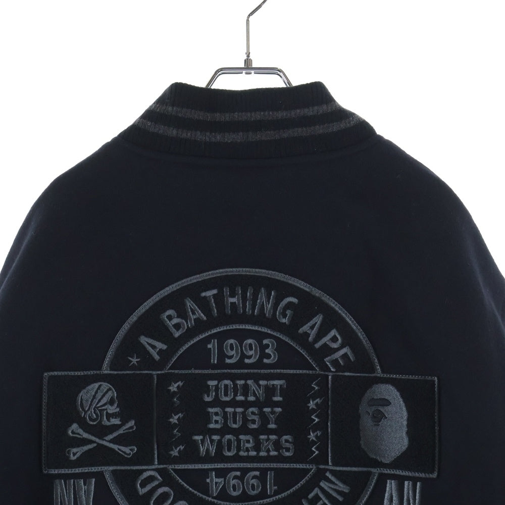 A BATHING APE(アベイシングエイプ) × NEIGHBORHOOD 50着限定 019シリアル入り レザーアームスタジアムジャケット 001HJJ211901C ブラック