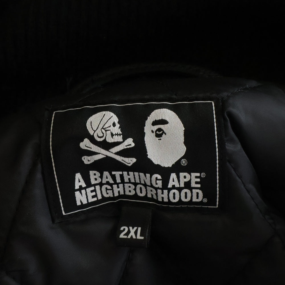 A BATHING APE(アベイシングエイプ) × NEIGHBORHOOD 50着限定 019シリアル入り レザーアームスタジアムジャケット 001HJJ211901C ブラック