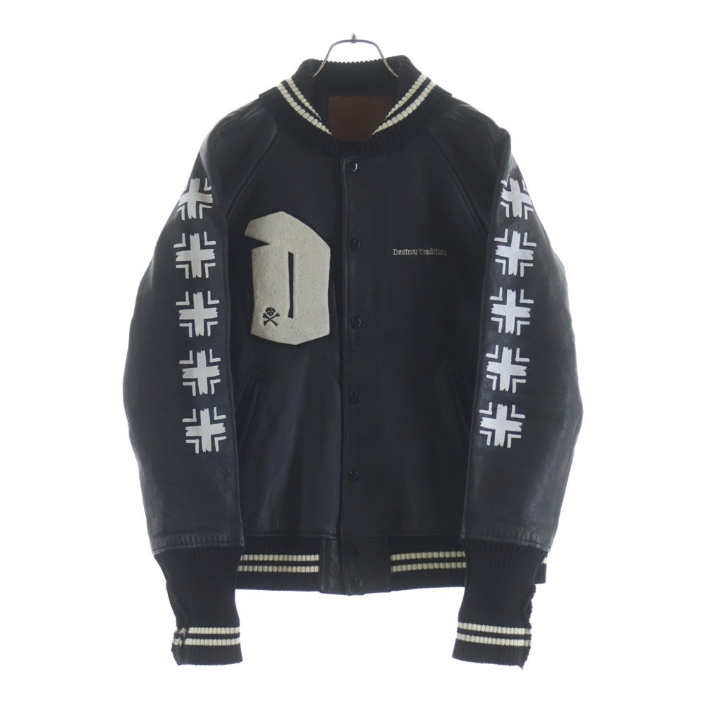 WTAPS(ダブルタップス) BLACK FLAG限定 BLUULINK バックストーム刺繍 レザースタジアムジャケット ブラック SPDT-JK-BF01SP