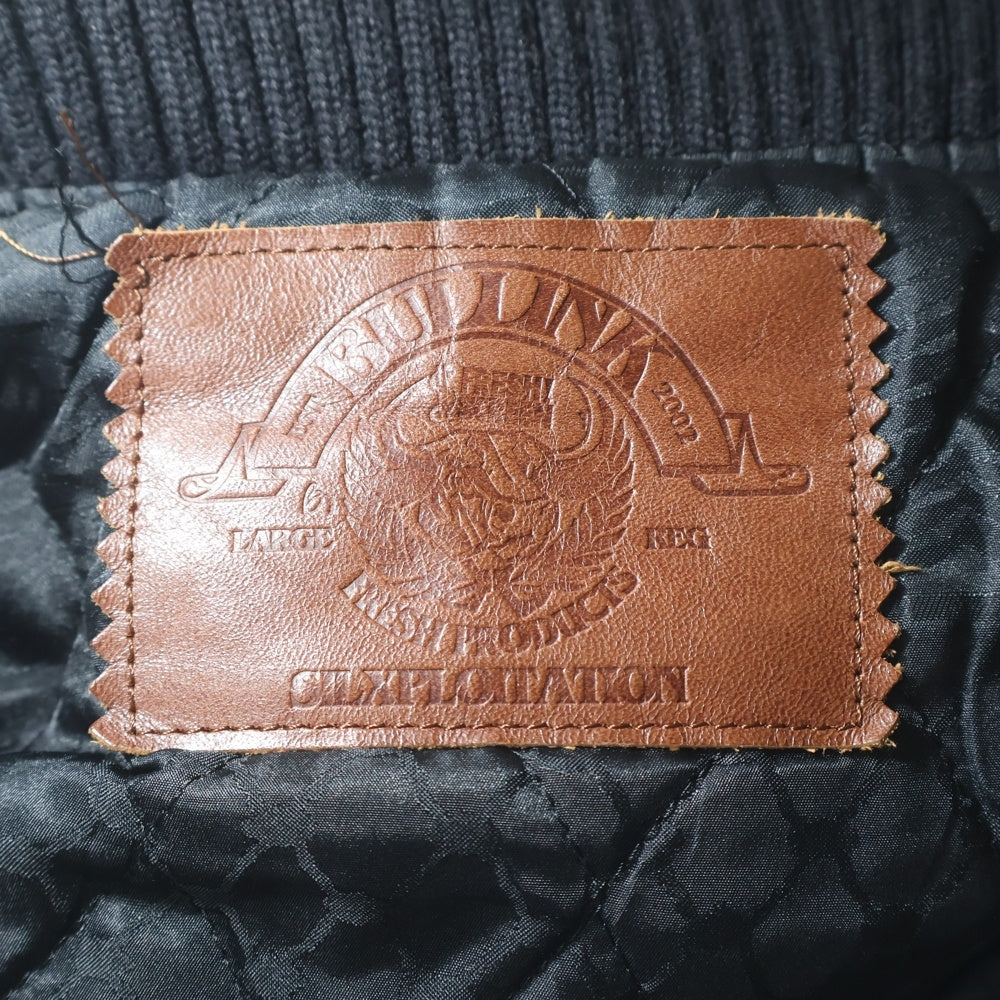 WTAPS(ダブルタップス) BLACK FLAG限定 BLUULINK バックストーム刺繍 レザースタジアムジャケット ブラック SPDT-JK-BF01SP