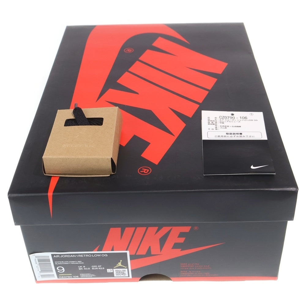 NIKE(ナイキ) AIR JORDAN 1 RETRO LOW OG BLACK TOE エアジョーダン1 ロー ブラックトゥ ローカットスニーカー ホワイト/ブラック/レッド US9/27cm CZ0790-106