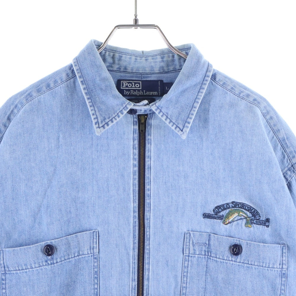 POLO RALPH LAUREN(ポロラルフローレン) 90s プルオーバー チンスト 猫目ボタン 胸刺繍 デニムシャツ インディゴ